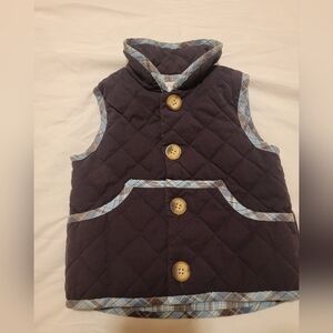 Talbots Vest Infant Size 12months Quilted Navy Button Down Plaid accents Preppy
